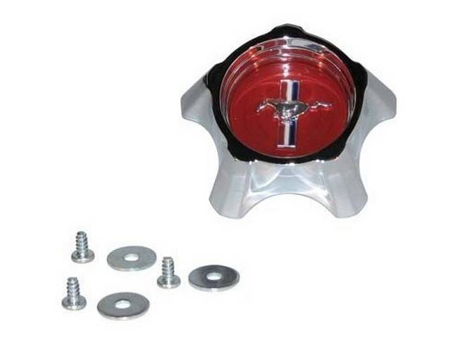 Styled Steel Wheel Center Cap, Mustang, Red