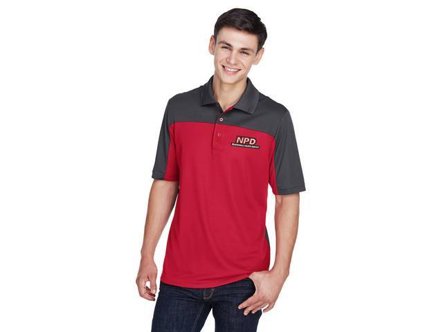 NPD Embroidered Men's Balance Colorblock Performance PiquÃ© Polo in Red / Carbon, Large