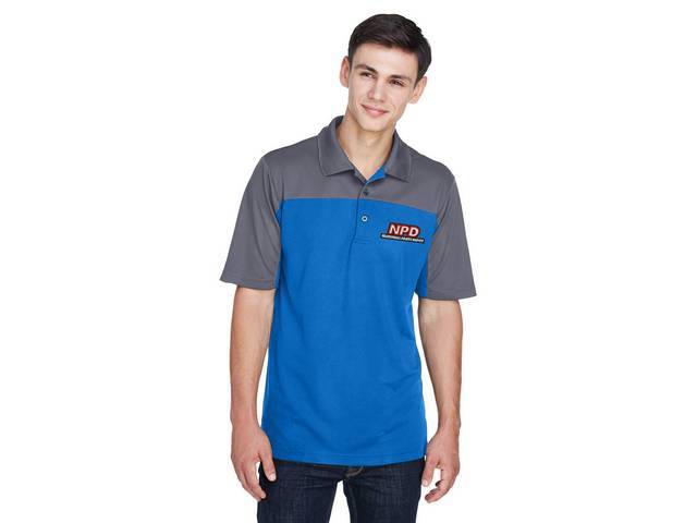 NPD Embroidered Men's Balance Colorblock Performance PiquÃ© Polo in Tru Royal / Carbon, Large