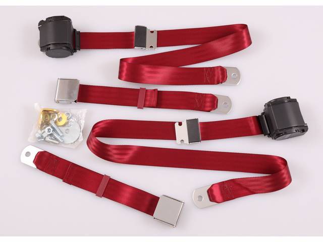 Rear 3 Point Seat Belt Conversion Set, dark red with chrome buckle