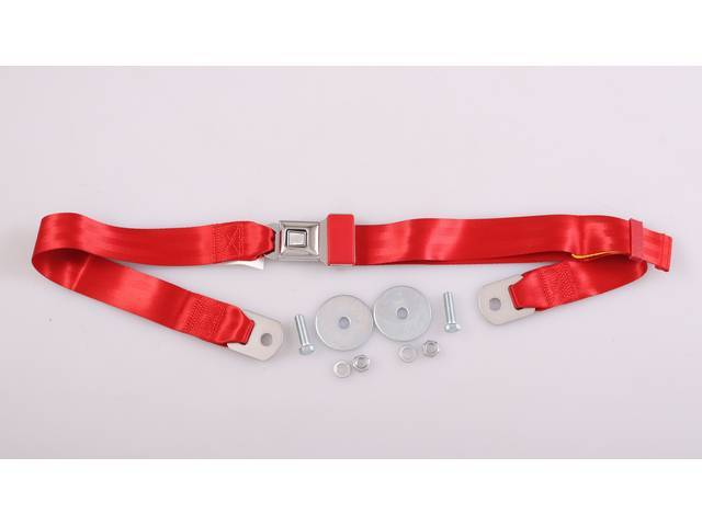 Push Button Lap Seat Belt, 2 Point, bright red