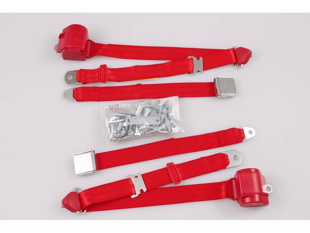 3 Point Seat Belt Conversion, Push Button Style Buckle, bright red