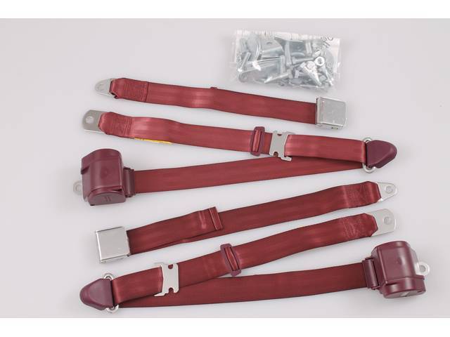 3 Point Seat Belt Conversion, Push Button Style Buckle, maroon (burgundy)