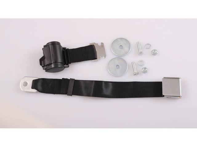 Retractable Lap Seat Belt, Aviation Style Buckle, black