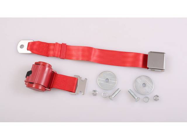 Retractable Lap Seat Belt, Aviation Style Buckle, bright red