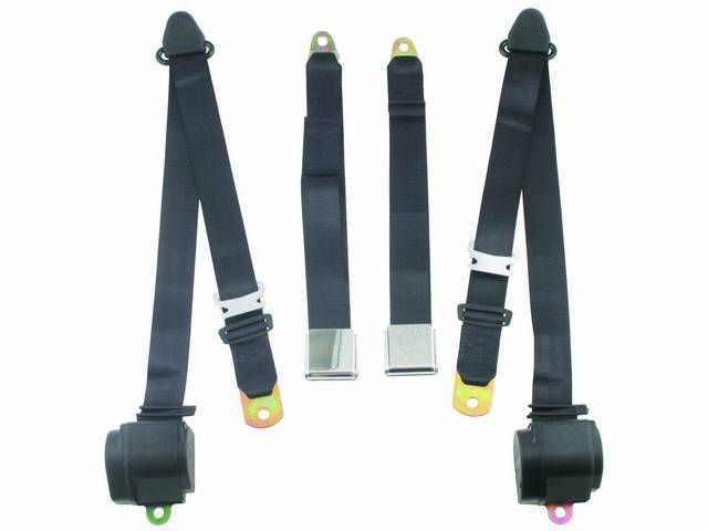 Front Seat Belt 3 Point Conversion Set, black with chrome buckle