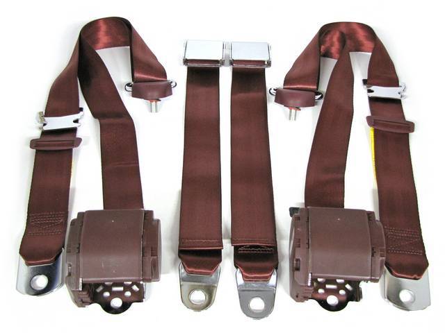 Front Seat Belt 3 Point Conversion Set, maroon with chrome buckle