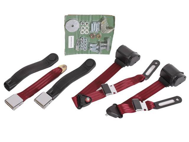 Front Seat Belt 3 Point Conversion Set, dark red with chrome buckle