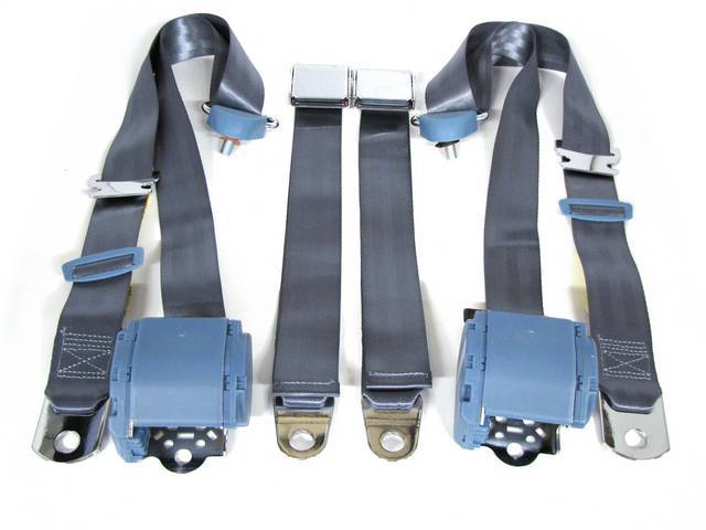 Front Seat Belt 3 Point Conversion Set, light blue with chrome buckle