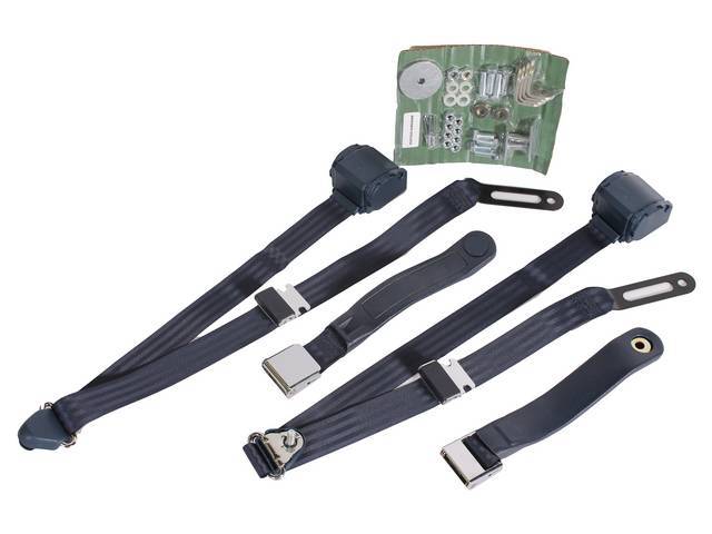 Front Seat Belt 3 Point Conversion Set, dark blue with chrome buckle