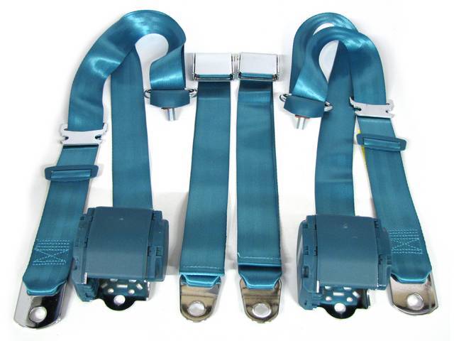 Front Seat Belt 3 Point Conversion Set, turquoise with chrome buckle