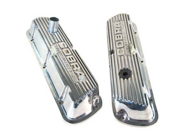 Valve Covers, Finned Aluminum, Solid Letter “Cobra Powered By Ford”, polished