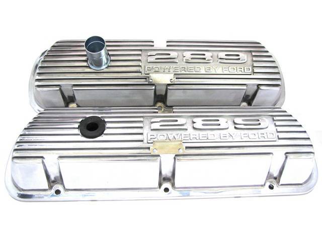 Valve Covers, Finned Aluminum, “289 Powered By Ford”, Polished Finish