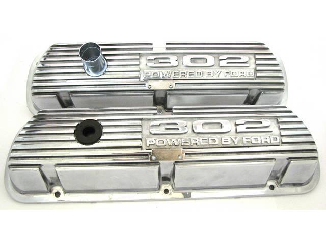 Valve Covers, Finned Aluminum, 302 Powered By Ford, Polished Finish