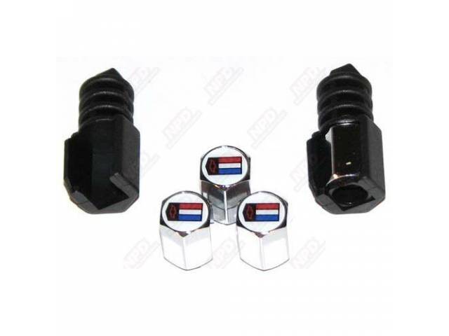 ANTI-THEFT CAP SET, Valve Stem, (6) Incl 4 chrome caps w/ Camaro logo and 2 removal keys (caps can not be removed w/o special key)
