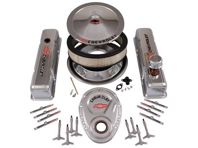 Proform 141-900 Chrome Engine Dress-Up Kit with Black Chevrolet/Red Bowtie Logo for Small Block Chevy 