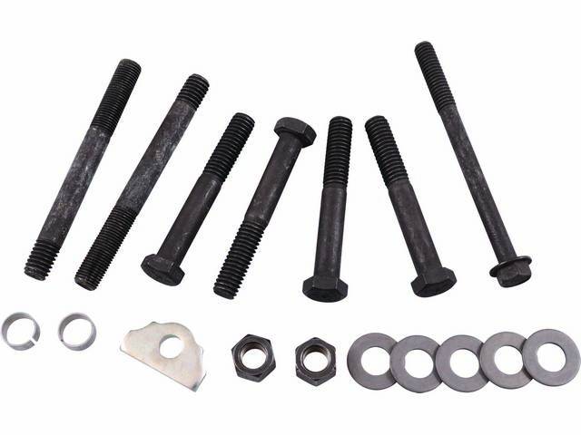 FASTENER KIT, Crankcase Front End Cover / Timing Chain Cover, (17) incl HX bolts, studs, dowels, washers and clamp, OE style repro