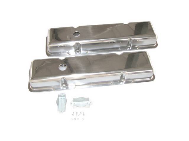 COVER SET, Valve, Short Profile (2 9/16 Inch Height) W/ Oil Baffle on each cover, Smooth Polished Aluminum, repro