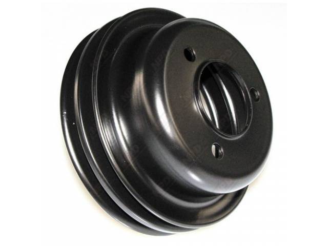 PULLEY, Crankshaft, Deep double groove, Black painted steel, Incl correct p/n stamping and coding, Original GM p/n 3955291, OE style repro