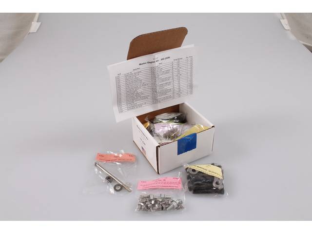 HARDWARE KIT, Engine, correct fasteners to attach engine components to the engine long block in a discounted kit versus purchasing individual smaller kits, (174) incl OE style fasteners w/ correct color and markings