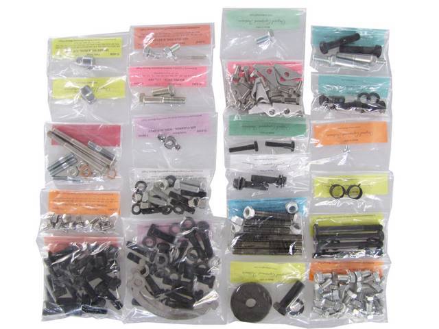 HARDWARE KIT, Engine, correct fasteners to attach engine components to the engine long block in a discounted kit versus purchasing individual smaller kits, (193) incl OE style fasteners w/ correct color and markings