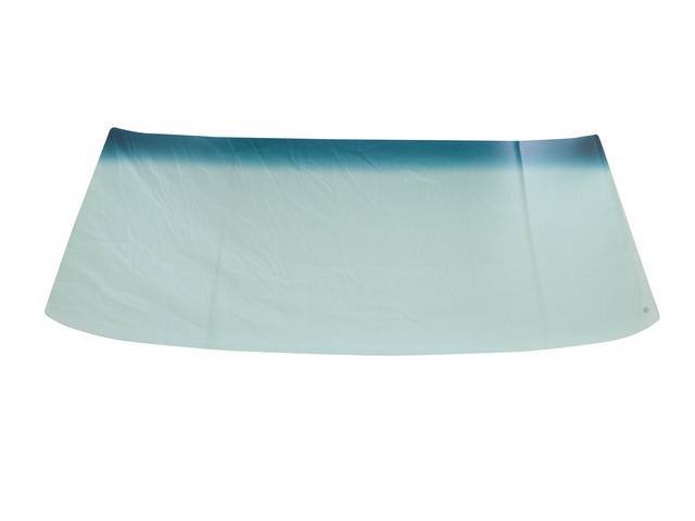 Glass, Windshield, Green Tinted w/ Blue Sunshade, No markings, Repro