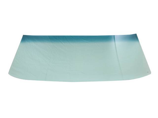 Glass, Windshield, Green Tinted w/ Blue Sunshade, No markings, Repro