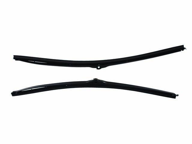 WIPER BLADE ASSY, Windshield, 18 Inch Length, black finish, incl correct style attached metal reinforced rubber insert w/ retaining clip on one end, OER repro