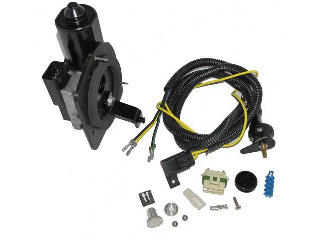MOTOR, Windshield Wiper, Detroit Speed Selecta-Speed, features 7 speeds (low, high plus 5 delay) and a low profile for valve cover / booster clearance