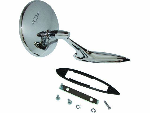 Outside Rear View Mirror, Std Manual Non-Remote, Chrome round design, Excellent reproduction