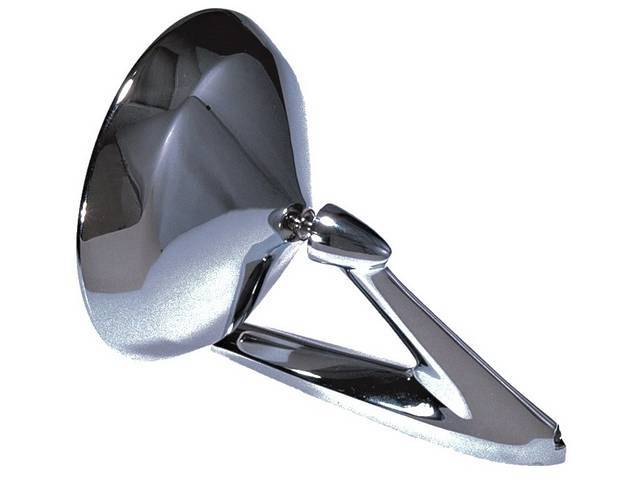 Outside Rear View Mirror, Std Manual Non-Remote, Chrome Round Design, RH or LH, Excellent Reproduction for (67-68)