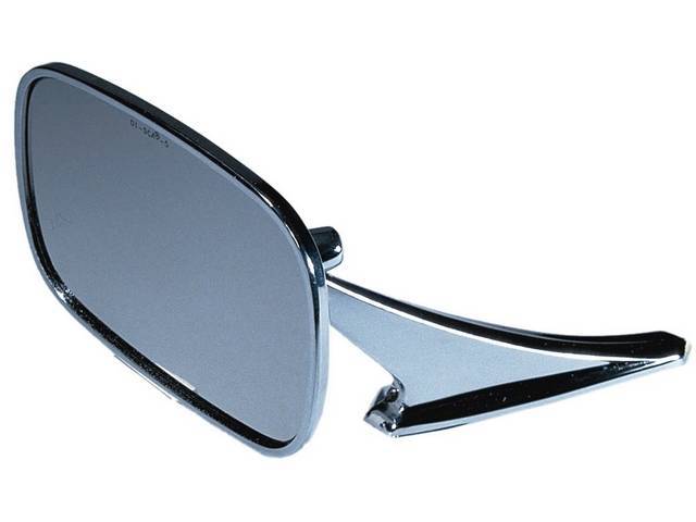 Outside Rear View Mirror, Std Manual Non-Remote, Chrome rectangular design, RH or LH, reproduction