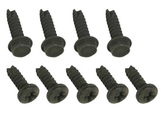 FASTENER KIT, CONSOLE, TOP FRAME AND BRACKETS, (9), HEXWASHER AND PHILLIPS DRIVE PAN HEAD BT-TYPE. SHEET METAL SCREW W/ FLAT END AND LARGE CUTTING SLOT SCREWS