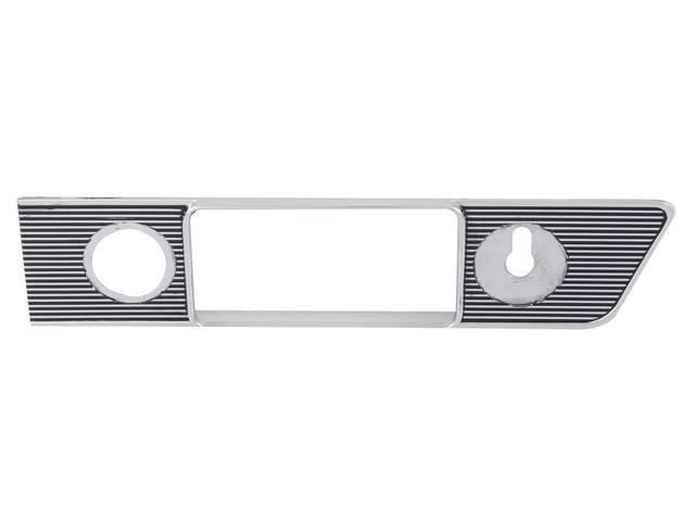 Instrument Panel Bezel / Molding, Outer, RH, ribbed w/ chrome finish and black inserts