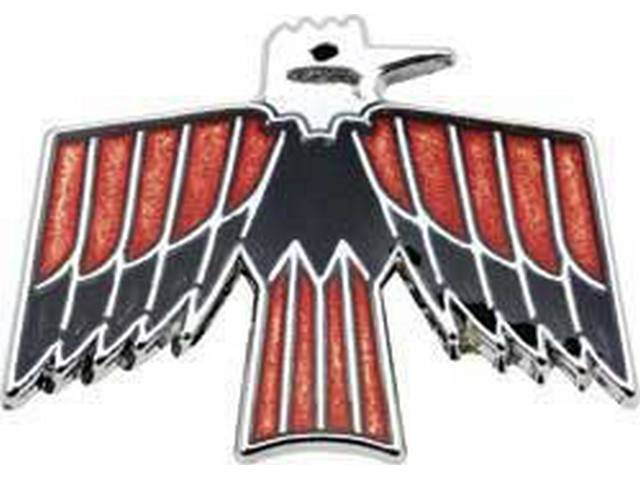 Glove Box Door Emblem, *Bird* W/ Red and Black Finish, w/ Studs, Reproduction for (68-69)