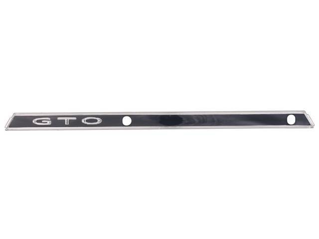 Instrument Panel Plate, *GTO*, black and chromed plastic, repro