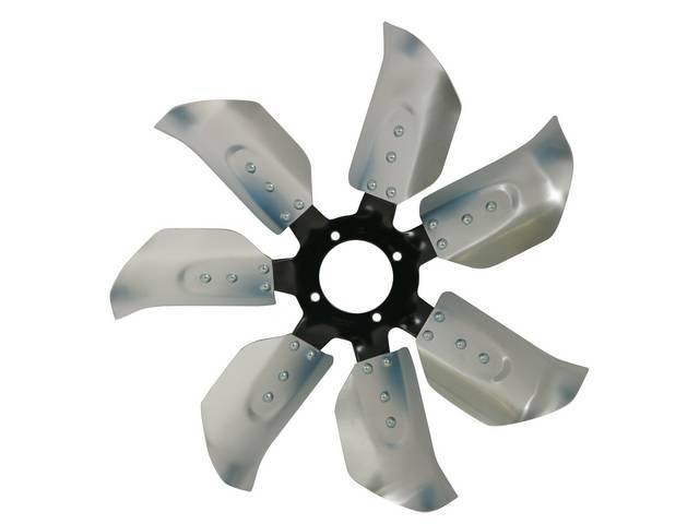 FAN, Engine Cooling, 18 Inch O.D., 7 Blades, black finished steel center w/ aluminum blades, use w/ fan clutch (sold separately), repro