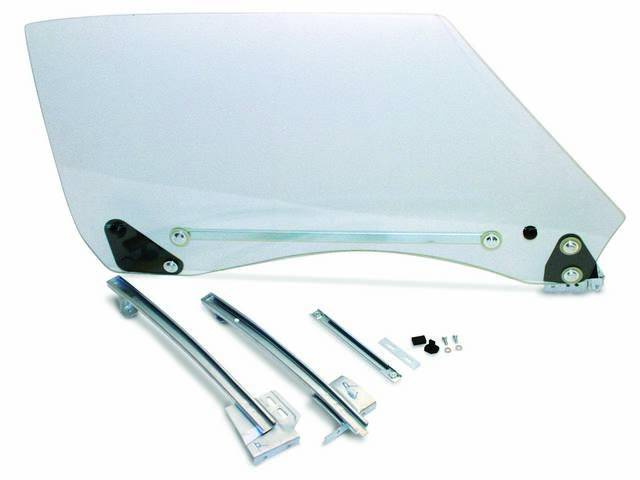 Front Door Window Glass Assembly, Clear glass w/o markings, LH, Reproduction for (68-69)