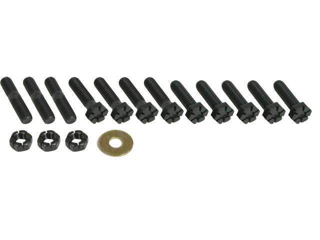 FASTENER KIT, Water Pump to Timing Cover, (16) incl correct studs, nuts and bolts (bolts have the correct notched head), repro