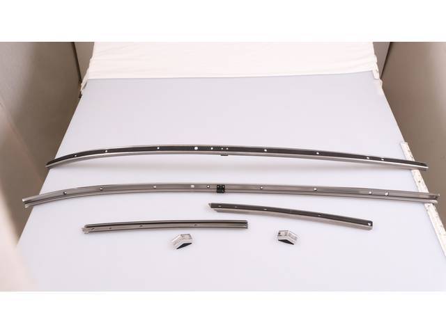 Roof Rail Weatherstrip Channel Retainer Set, stainless steel, 6-piece kit, reproduction