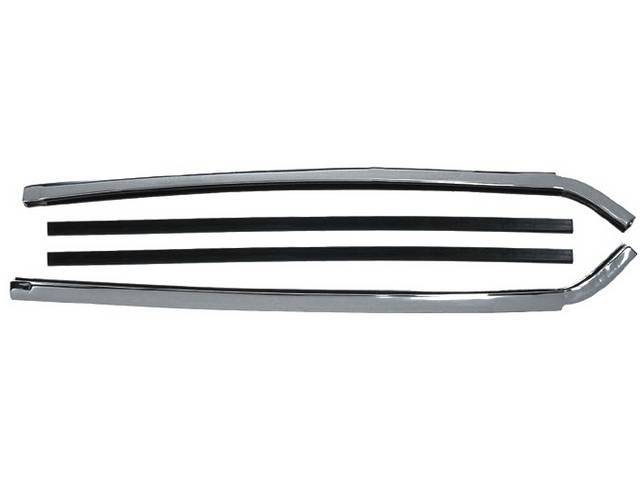 Quarter Window Weatherstrip Channel / Molding Set, includes 2 chrome channels and rear seal to quarter glass for (67-69)