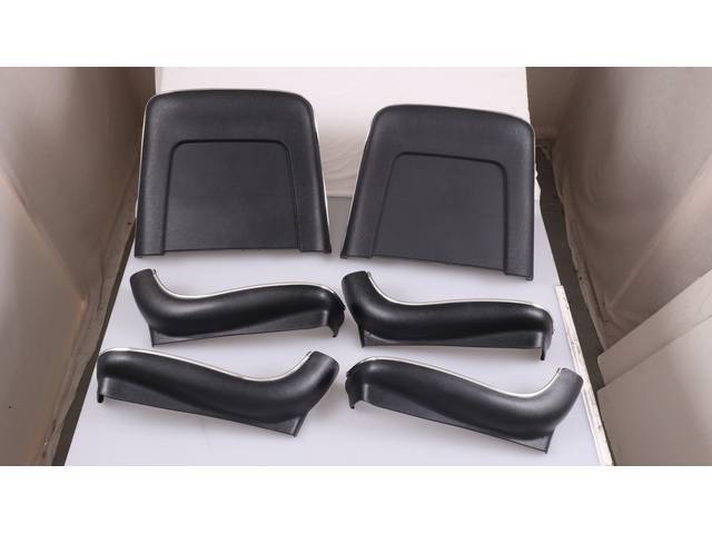 BACK PANEL AND SIDE SHIELD SET, Bucket Seat, black, (6) includes two back panels and four side shields, ABS-Plastic w/ chrome mylar trim and bullet caps, repro
