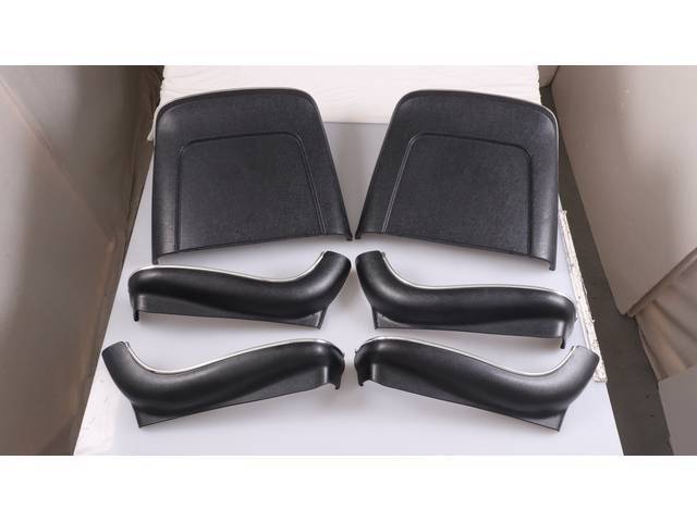 BACK PANEL AND SIDE SHIELD SET, Bucket Seat, black, (6) includes two back panels and four side shields, ABS-Plastic w/ chrome mylar trim and bullet caps, repro