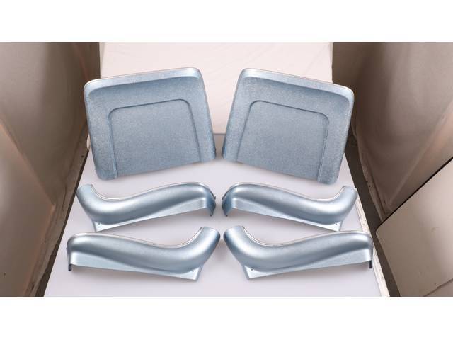 BACK PANEL AND SIDE SHIELD SET, Bucket Seat, light blue, (6) includes two back panels and four side shields, ABS-Plastic w/ chrome mylar trim and bullet caps, repro