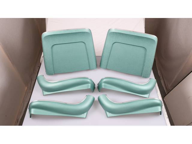 BACK PANEL AND SIDE SHIELD SET, Bucket Seat, aqua, (6) includes two back panels and four side shields, ABS-Plastic w/ chrome mylar trim and bullet caps, repro
