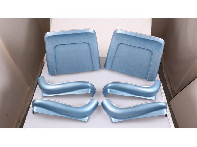 BACK PANEL AND SIDE SHIELD SET, Bucket Seat, bright blue, (6) includes two back panels and four side shields, ABS-Plastic w/ chrome mylar trim and bullet caps, repro
