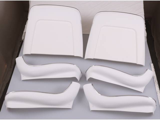 BACK PANEL AND SIDE SHIELD SET, Bucket Seat, White (actual color is off white), (6) includes two back panels and four side shields, ABS-Plastic w/ chrome mylar trim and bullet caps, repro