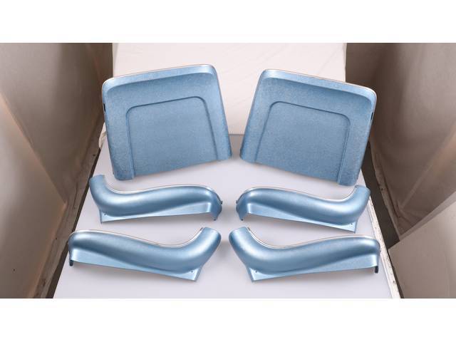 BACK PANEL AND SIDE SHIELD SET, Bucket Seat, bright blue, (6) includes two back panels and four side shields, ABS-Plastic w/ chrome mylar trim and bullet caps, repro
