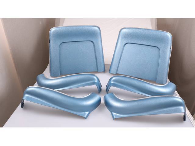 BACK PANEL AND SIDE SHIELD SET, Bucket Seat, medium blue, (6) includes two back panels and four side shields, ABS-Plastic w/ chrome mylar trim and bullet caps, repro