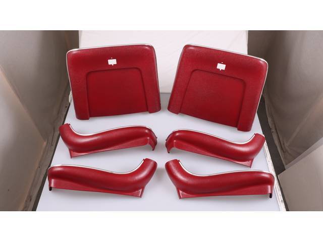 BACK PANEL AND SIDE SHIELD SET, Bucket Seat, red, (6) includes two back panels and four side shields, ABS-Plastic w/ chrome mylar trim, repro